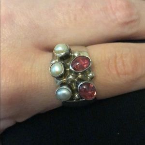 Genuine Pearl & Sterling Silver wide cluster ring